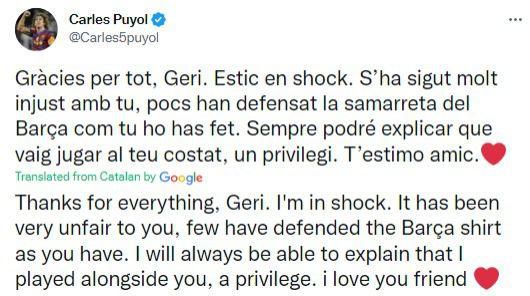 Puyol pens a letter to former teammate Pique.