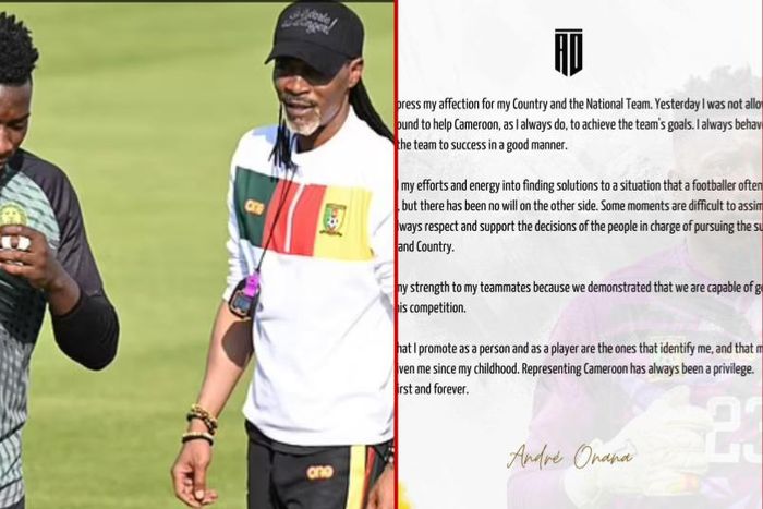 Andre Onana releases a statement on Cameroon exile