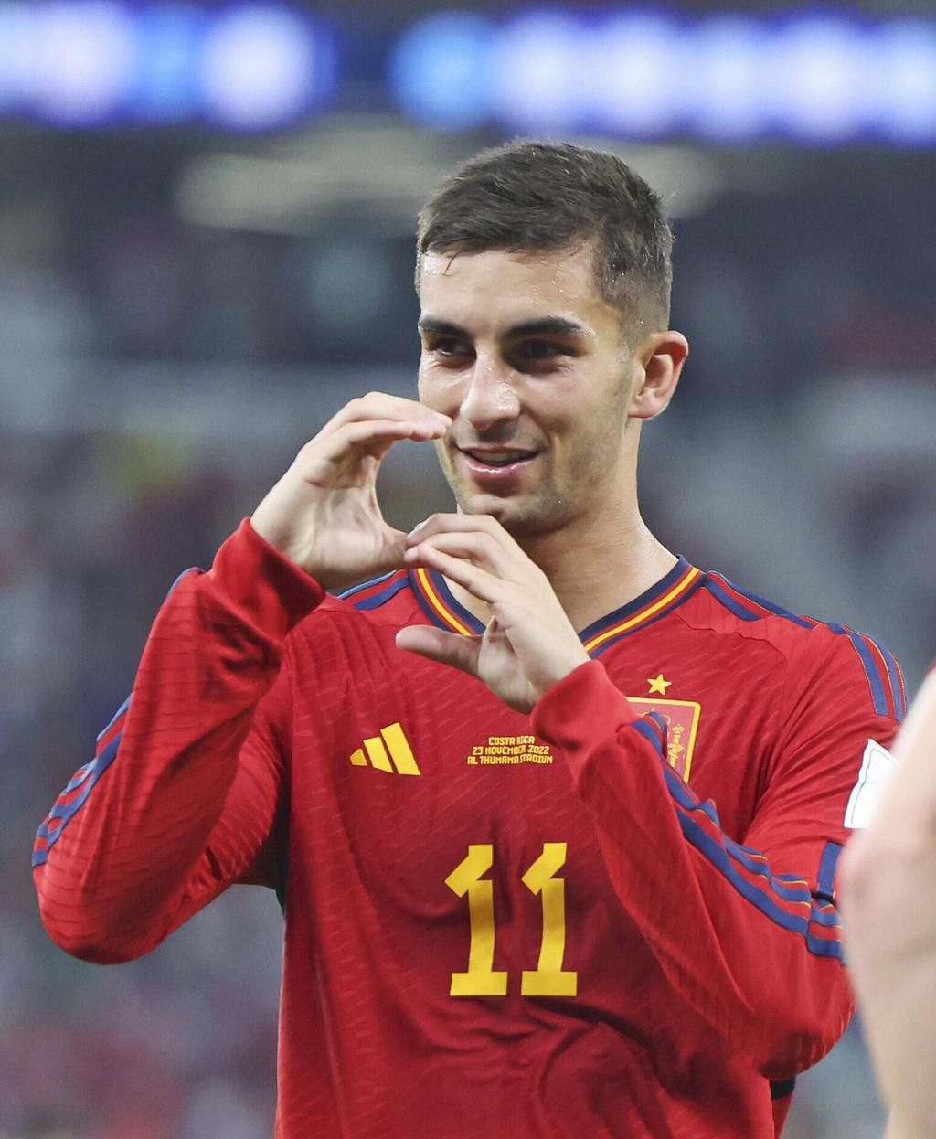 Ferran Torres of Spain celebrates a goal