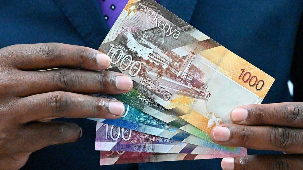 [FILE] Central Bank of Kenya (CBK) governor Patrick Njoroge displays some of the new designs for the Kenyan currency notes in 2019.
