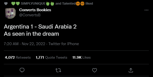 Twitter punter dreams of Argentina v Saudi Arabia  correct score