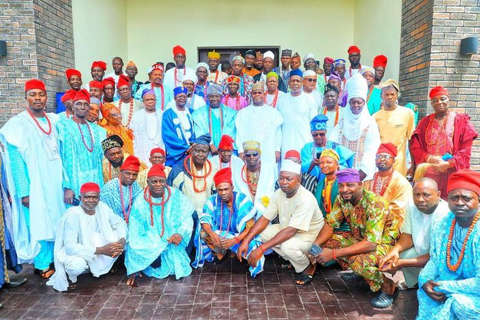 Group Picture after a thank you visit by Okun Area Traditional Council in, led by the Obaro of Kabba, Oba Solomon Dele-Owoniyi to the residence of Gov. Yahaya Bello in Okene, to thank him for siting the third state-owned university in Kabba, Okun Land ...
