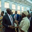 Gov.Godwin Obaseki of Edo chats with his predecessor, Sen. Adams Oshiomhole at the Alaghodaro Investment Summit in Benin [Twitter:@emmaikumeh]