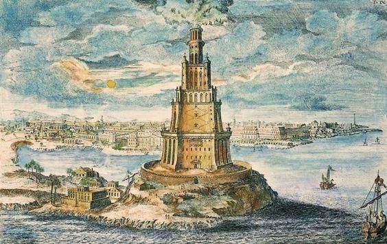 A painting of what the Lighthouse of Alexandria looked like [Pinterest]