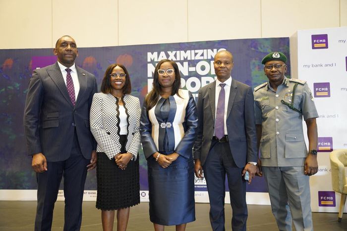 From left: Executive Director, Wholesale Banking, First City Monument Bank (FCMB), Mr. Obaro Odeghe; Divisional Head, Transaction Banking, Mrs. Rolayo Akhigbe; Managing Director of the Bank, Mrs. Yemisi Edun; Head, Strategic Planning, Nigerian Export I...