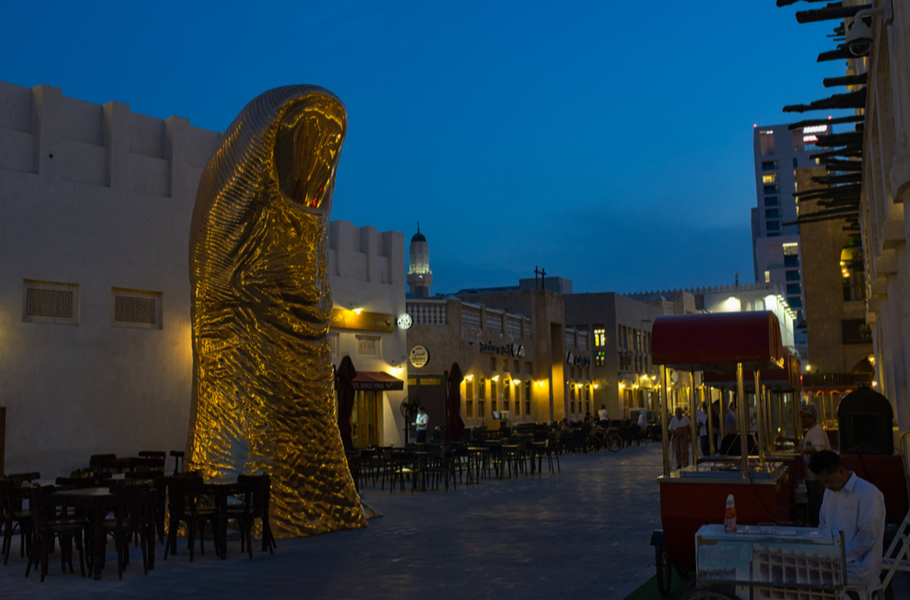 A giant golden thumb in Souq Waqif