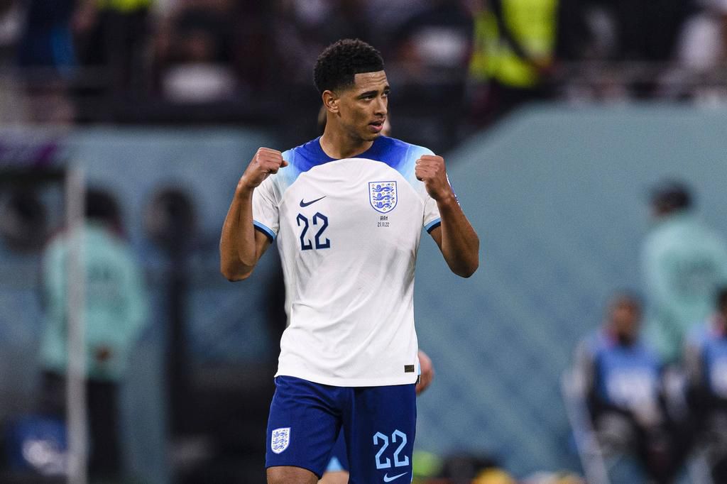 Jude Bellingham during the World Cup Group B game between England and Iran at the Khalifa International Stadium in Doha on November 21, 2022.
