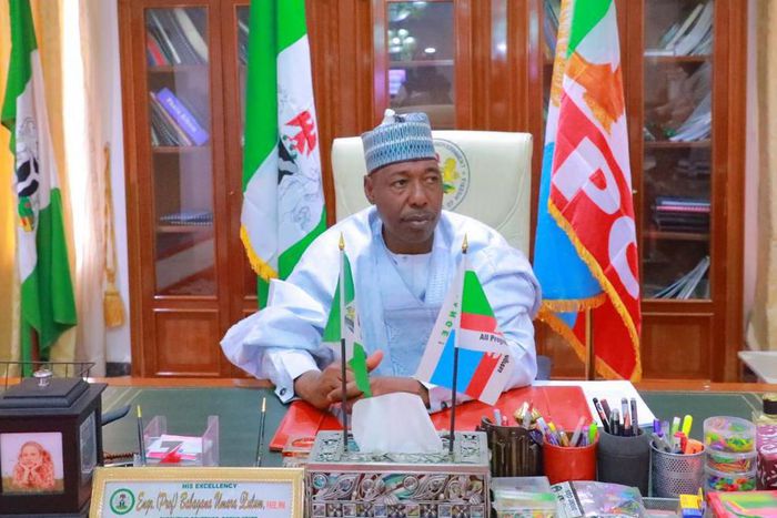 Borno state Governor, Babagana Umara Zulum said ‘I try to resist shading tears while distributing relief materials to IDPs’. [Twitter/@ProfZulum]