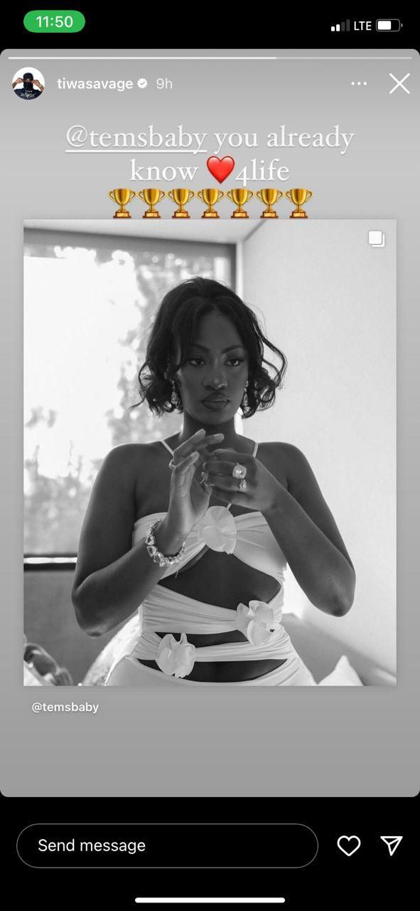 Tiwa Savage congratulates Tems