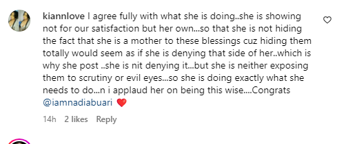 An Instagram user defending Nadia Buari [Instagram/Nadiabuari]