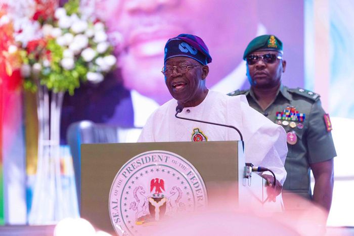 President Bola Tinubu at the colloquium lecture in honour of the Senate President, Godswill Akpabio [Presidency]