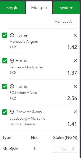 Ligue 1 accumulator on Sporty Bet