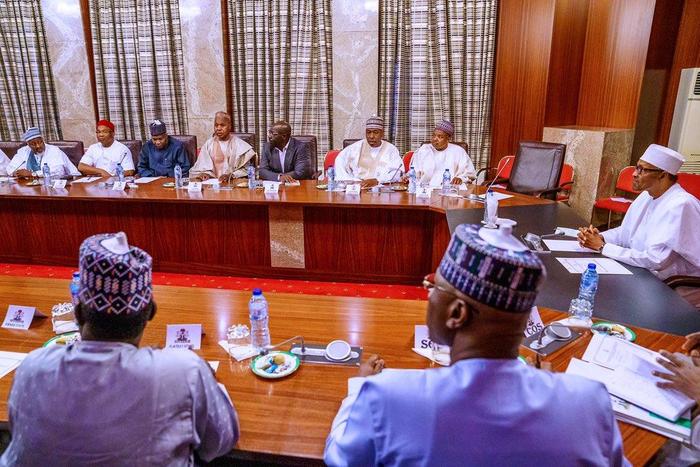 President Muhammadu Buhari and Governors elected on the platform of the All Progressives Congress meet in Abuja to discuss the crisis rocking the party over chairmanship tussle. [Twitter/@BashirAhmaad]