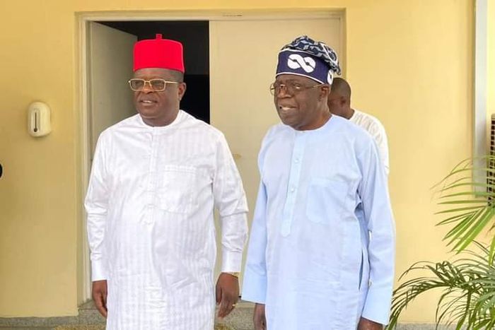 Governor Dave Umahi of Ebonyi State and Bola Tinubu. (Punch)