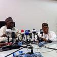 From L-R: Executive Secretary, Federal Capital Development Authority, Mr Shehu Ahmad; Director of Finance and Administration, National Mosque, Amb. Haliu Shuaib; and the Imam of the National Mosque, Dr Muhammad Adam, during a press conference in Abuja ...