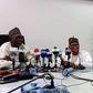From L-R: Executive Secretary, Federal Capital Development Authority, Mr Shehu Ahmad; Director of Finance and Administration, National Mosque, Amb. Haliu Shuaib; and the Imam of the National Mosque, Dr Muhammad Adam, during a press conference in Abuja ...