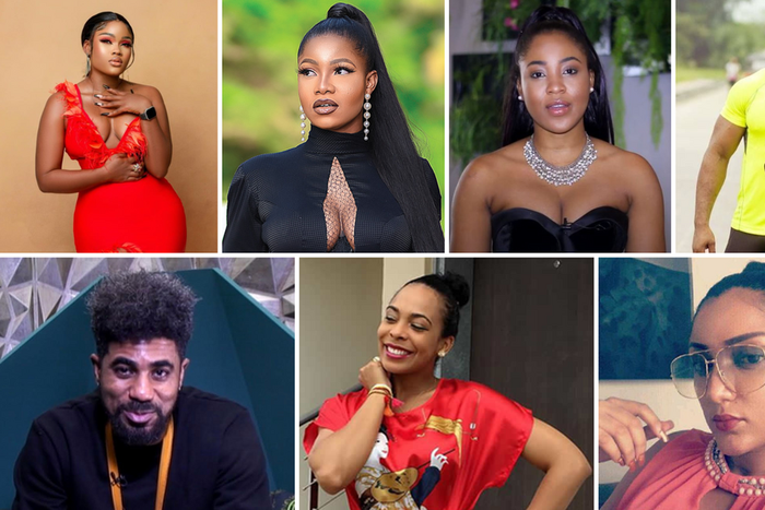 From left to right and top to bottom: Cee-C, Tacha, Erica, Kemen, ThinTallTony, TBoss, and Gifty are the most controversial BBNaija housemates ever, according to ChatGPT