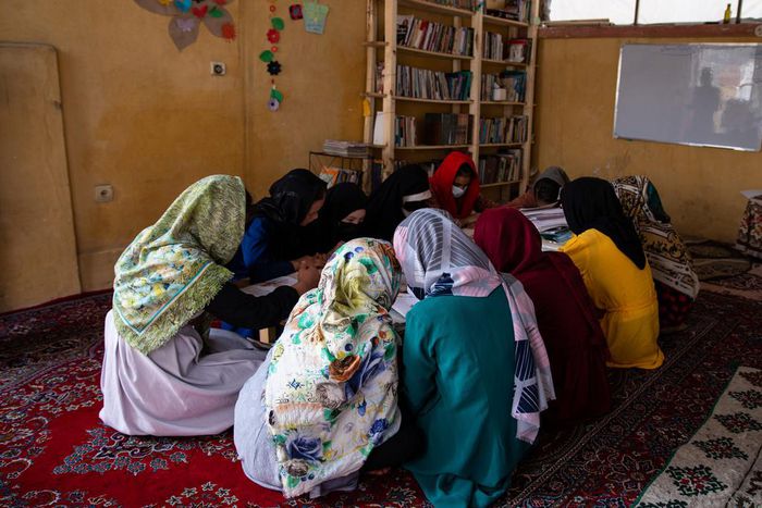 Girls attend class at a secret school on August 14, 2022 in Kabul, Afghanistan. Secondary education for girls has been banned since shortly after the Taliban regained control of Afghanistan one year ago, spurring the creation of secret, unofficial scho...