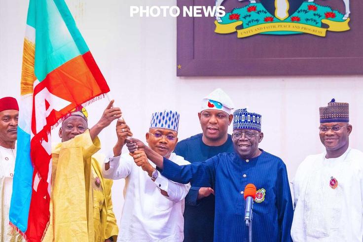Tinubu presents flags to Uzodimma, Ododo, Sylva ahead of November 11 polls  [Presidency]