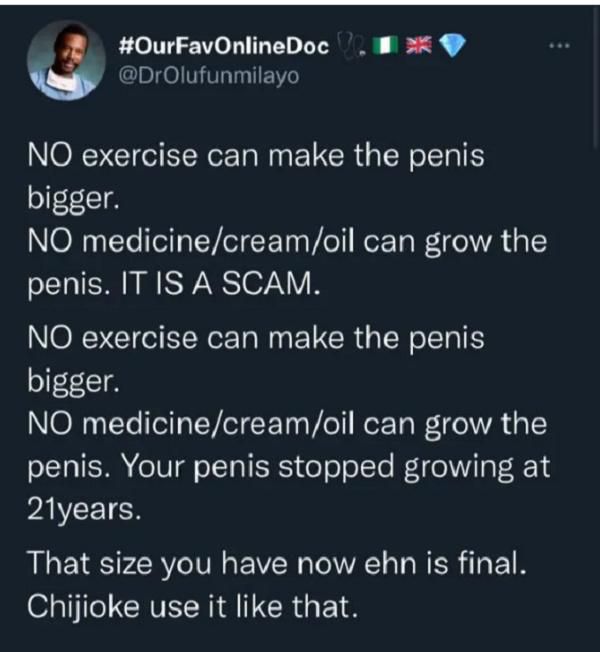 Penis stops growing at age 21; no medicine or exercise can make it bigger or longer – Doctor