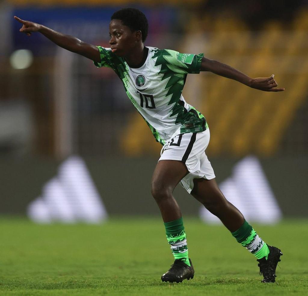 Taiwo Afolabi celebrates her fantastic goal against New Zealand.