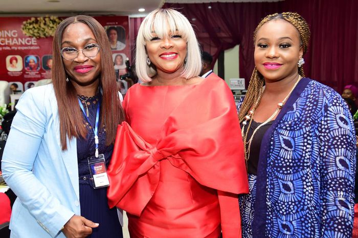 L-R: Director, Corporate Affairs and Sustainable Business, Unilever, West Africa, Soromidayo George; Associate Editor, BusinessDay, Kemi Ajumobi; and Assistant to Olori Atuwatse III, Queen Consort of the Warri Kingdom, Stephanie Utake, at the BusinessD...