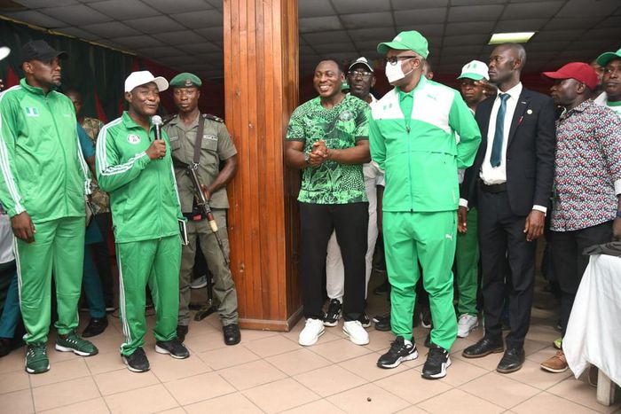 Minister of Sports Development, Sen. John Enoh during his inspection tour of National Stadium, Surulere, Lagos. [NAN]