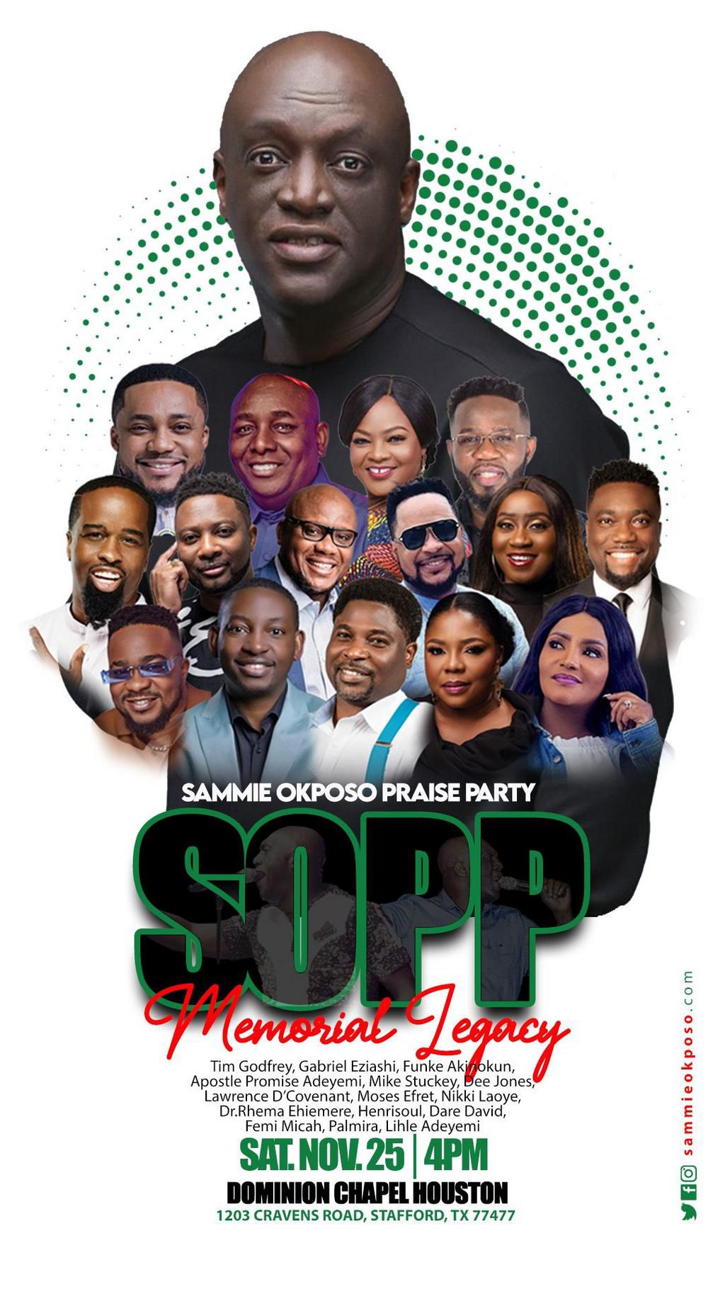 Gospel artists set to celebrate Sammie Okposo with Praise concert.