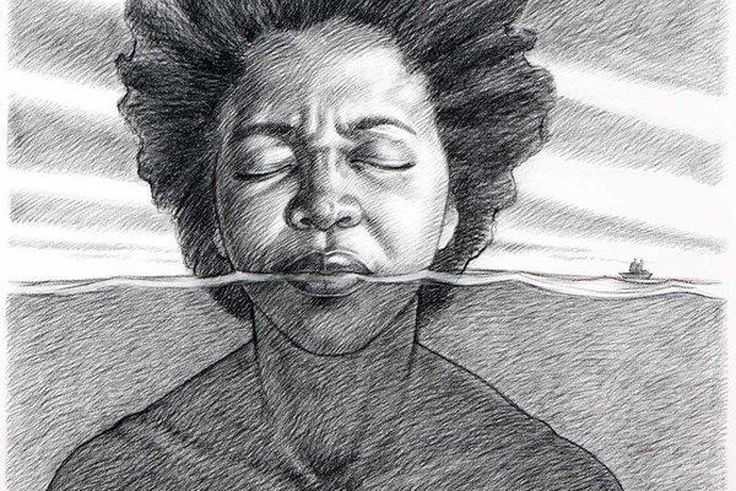 Pencil painting of The Igbo Landing by Jamaican artist, Donovan Nelson