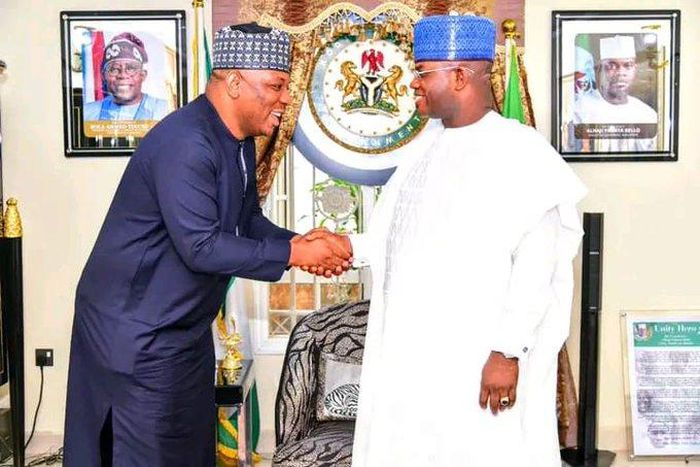 Kogi ministerial nominee pays thank you visit to Yahaya Bello. [Twitter:@Barakatizelove]