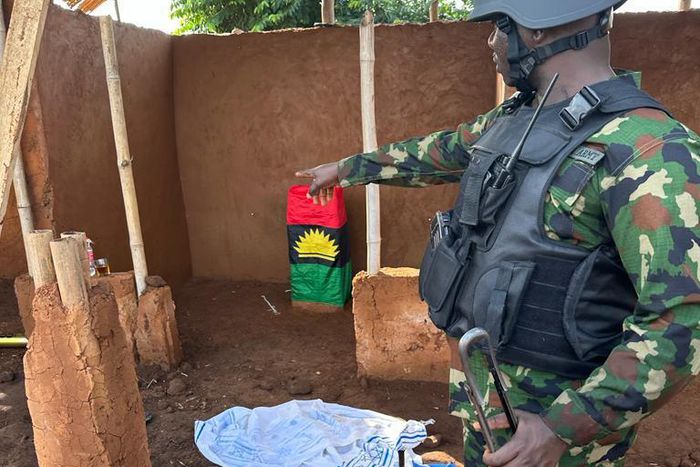 An operative in of the captured IPOB/ESN dens in Delta. [NAN]