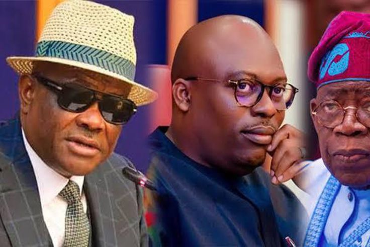 The FCT Minister, Nyesom Wike,  Governor Siminalayi Fubara of Rivers State and President Bola Ahmed Tinubu. [Punch]