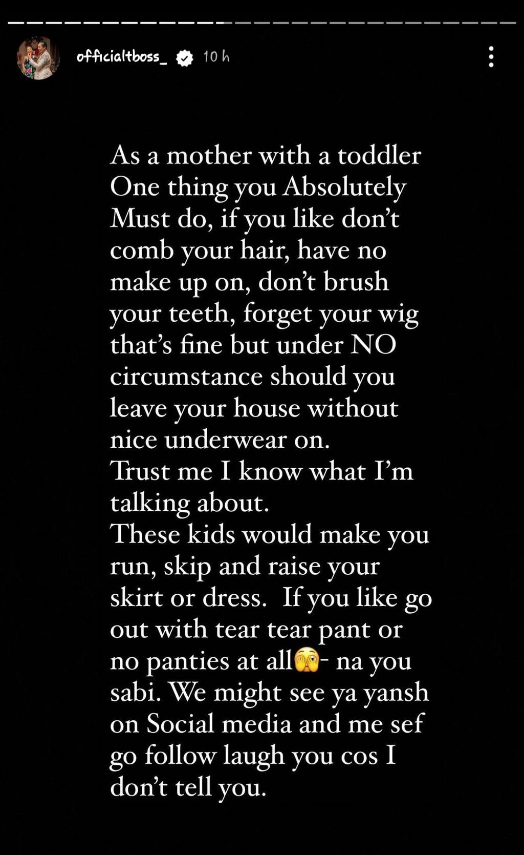 Tboss's story [Instagram]