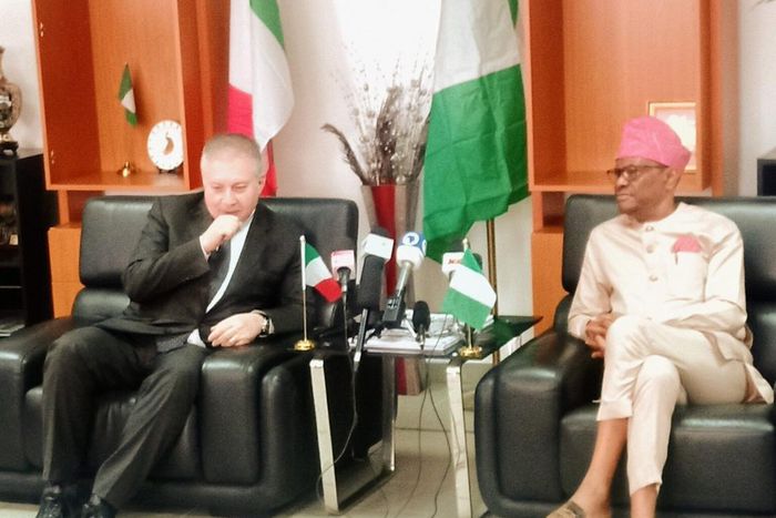 Italian-Ambassador-to-Nigeria-Mr-Stefano-Leo-and-Minister-of-the-Federal-Capital-Territory-FCT-Mr-Nyesom-Wike-at-the-ministers-office-during-a-visit-on-Friday (Credit: NAN)
