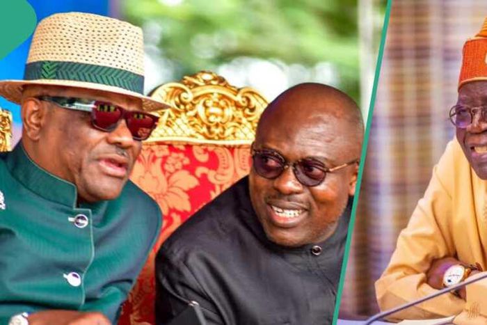 L-R: Wike, Fubara and Tinubu [Legit.ng]
