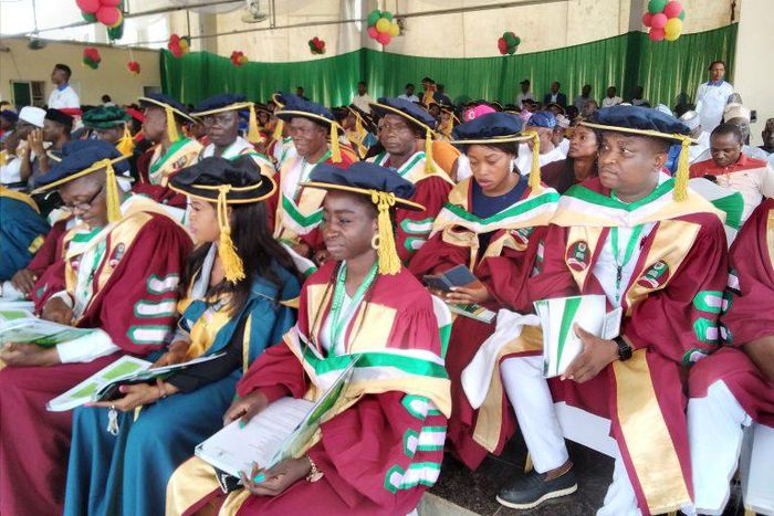 Guests and graduates at the 12th graduation ceremony of the NOUN on Saturday in Abuja.
