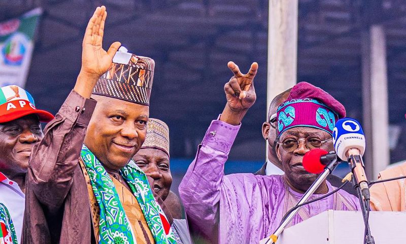 President Bola Tinubu and Vice President, Kashim Shettima. [Twitter:Sharksawn]