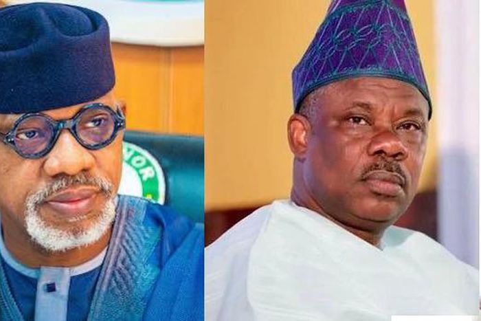 The governor of Ogun State Dapo Abiodun and his predecessor, Ibikunle Amosun. [Premium Times]