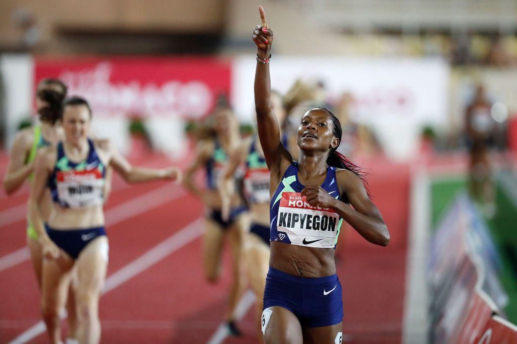 Kipyegon winning the Monaco Diamond League