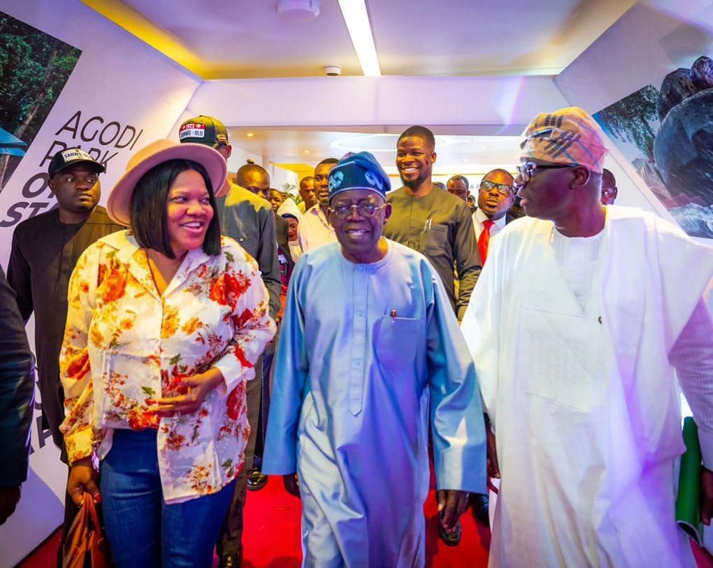 L-R: Toyin Abraham, Bola Tinubu, Babajide Sanwo-Olu
