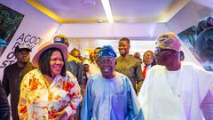L-R: Toyin Abraham, Bola Tinubu, Babajide Sanwo-Olu