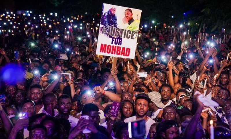 Young Nigerians and celebrities showed up for Mohbad's candlelight procession on Thursday, September 21, 2023, nine days after the singer's death. [BBC]
