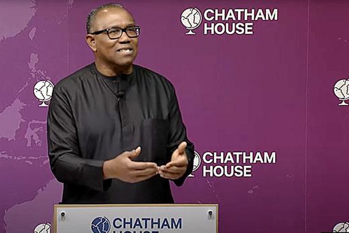 Peter Obi spoke at Chatham House on Monday, January 16, 2023 (Channels TV)