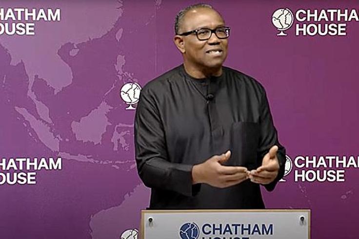 Peter Obi spoke at Chatham House on Monday, January 16, 2023 (Channels TV)