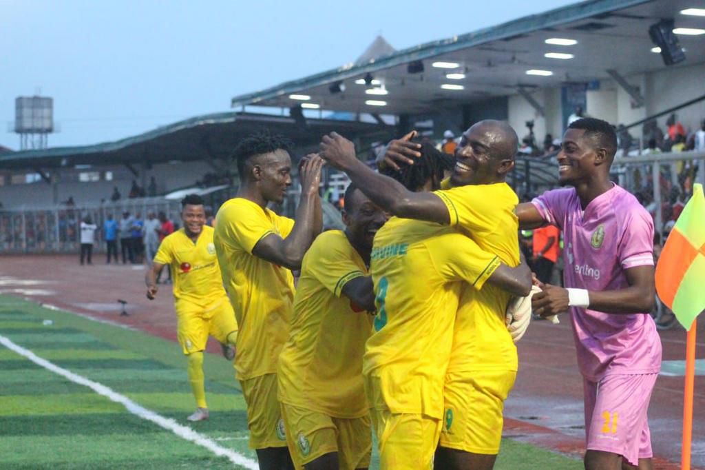 Bendel Insurance celebrate scoring a goal during the NNL Super 4 tournament