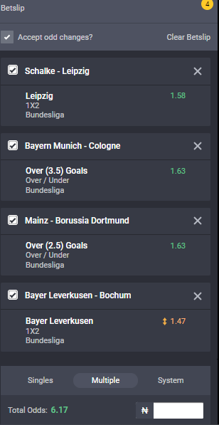 Bet9ja odds for the Bundesliga