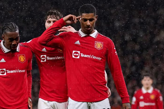 Marcus Rashford celebrates after scoring for Manchester United against Charlton