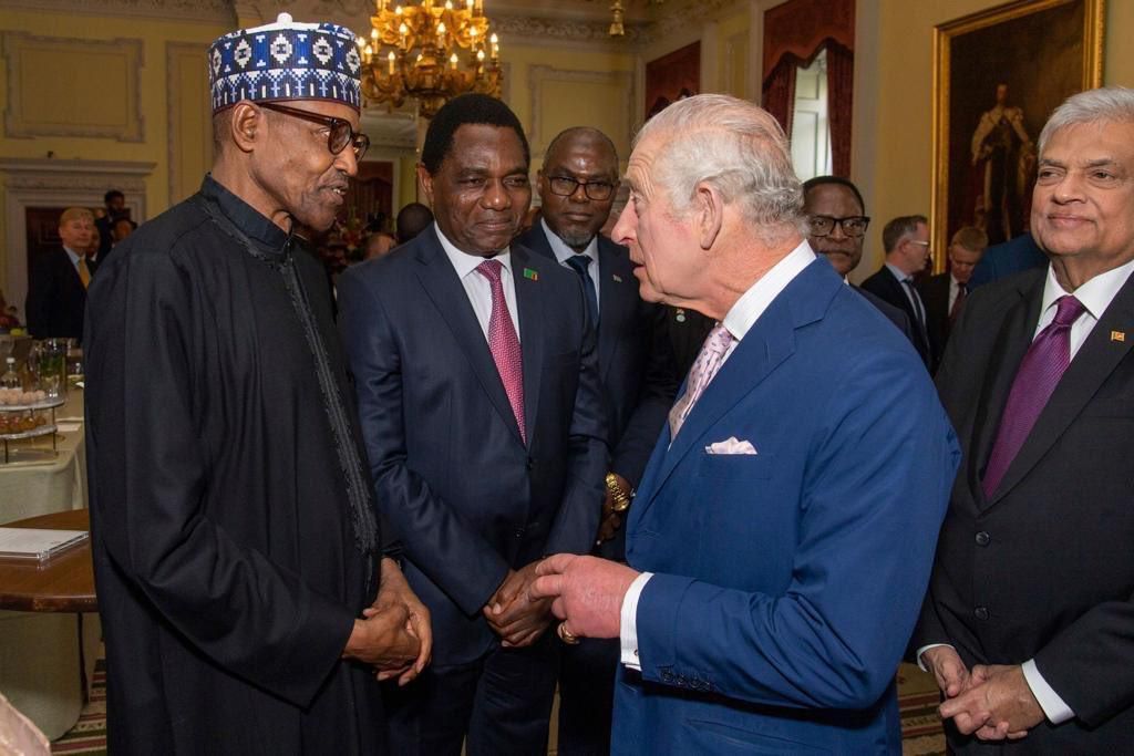 President Muhammadu Buhari (left) with King Charles III (second from right) in London [Presidency]