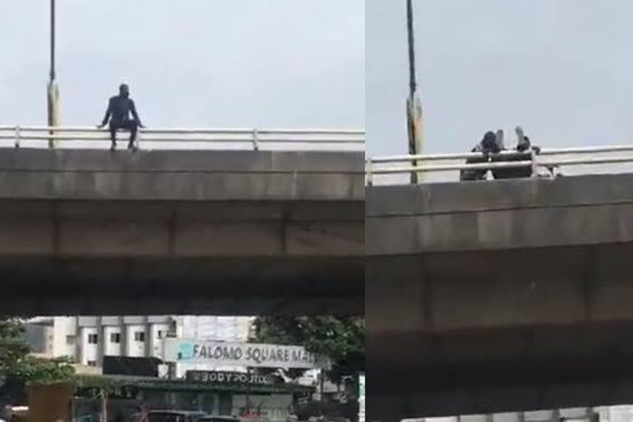 Man attempting to jump off Falomo Bridge [Ikejabird]