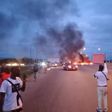 Protesters block the Abuja airport road (Omoyele Sowore)